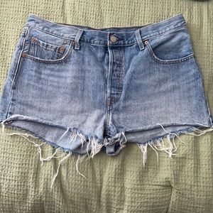 Light Blue Distressed Levi’s 501 Shorts